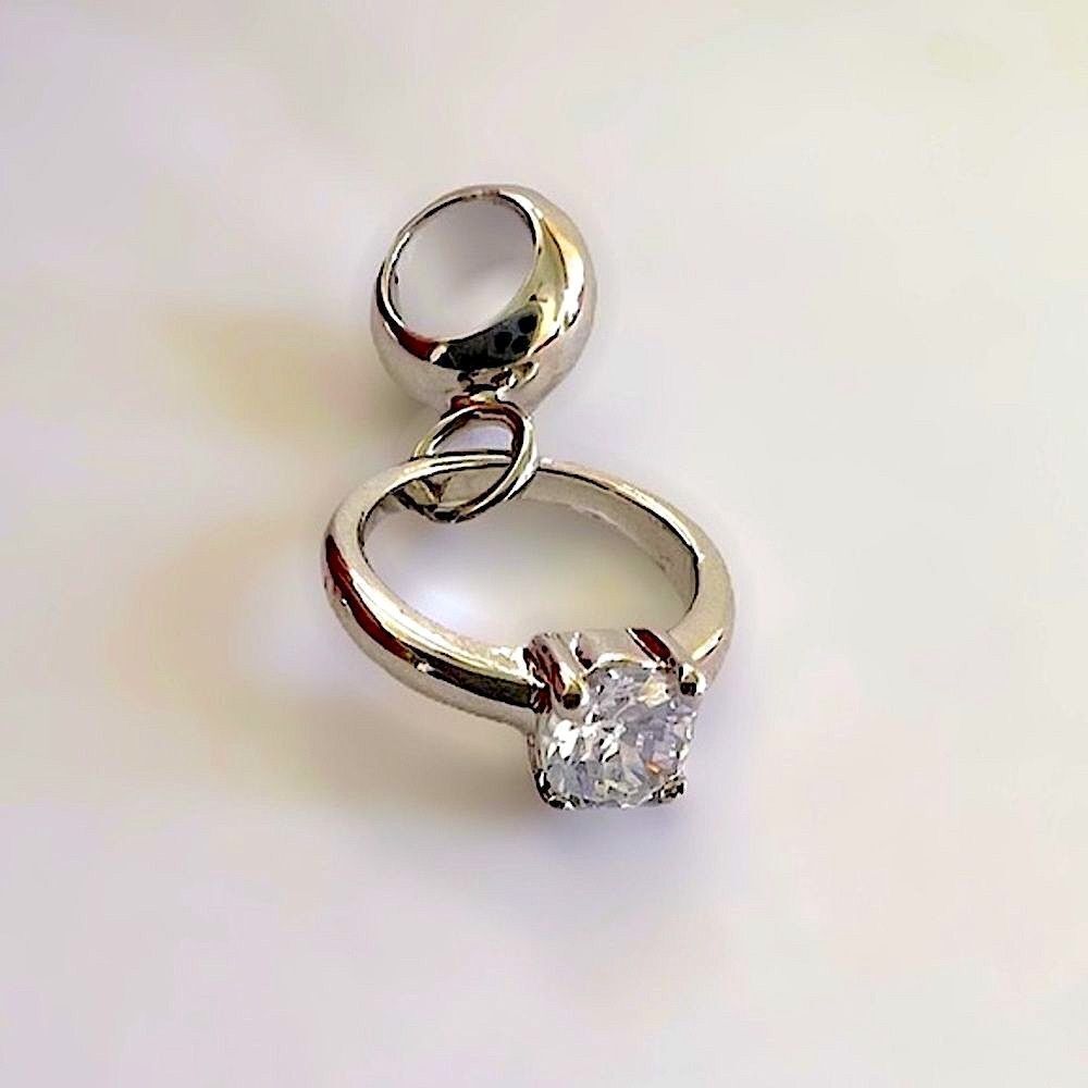 Silver Engagement Solitaire Ring Charm